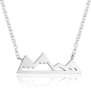 NEW Women’s White Gold‎ Plated Snowy Mountain Bar Pendant Necklace, 16-18”